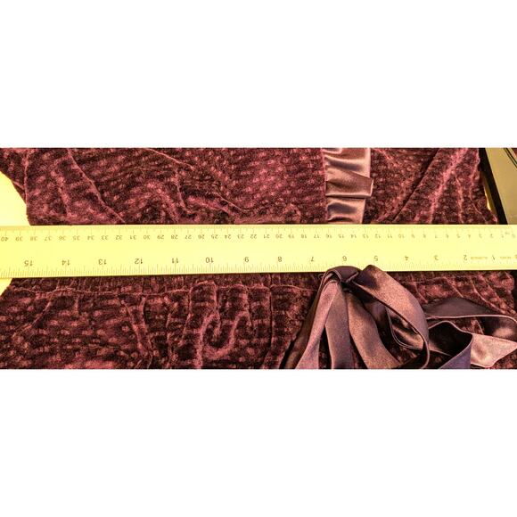 Vintage R. Michael Alan Long Velour Robe Ruffle Wm Small Plum Purple Holiday - Picture 5 of 14